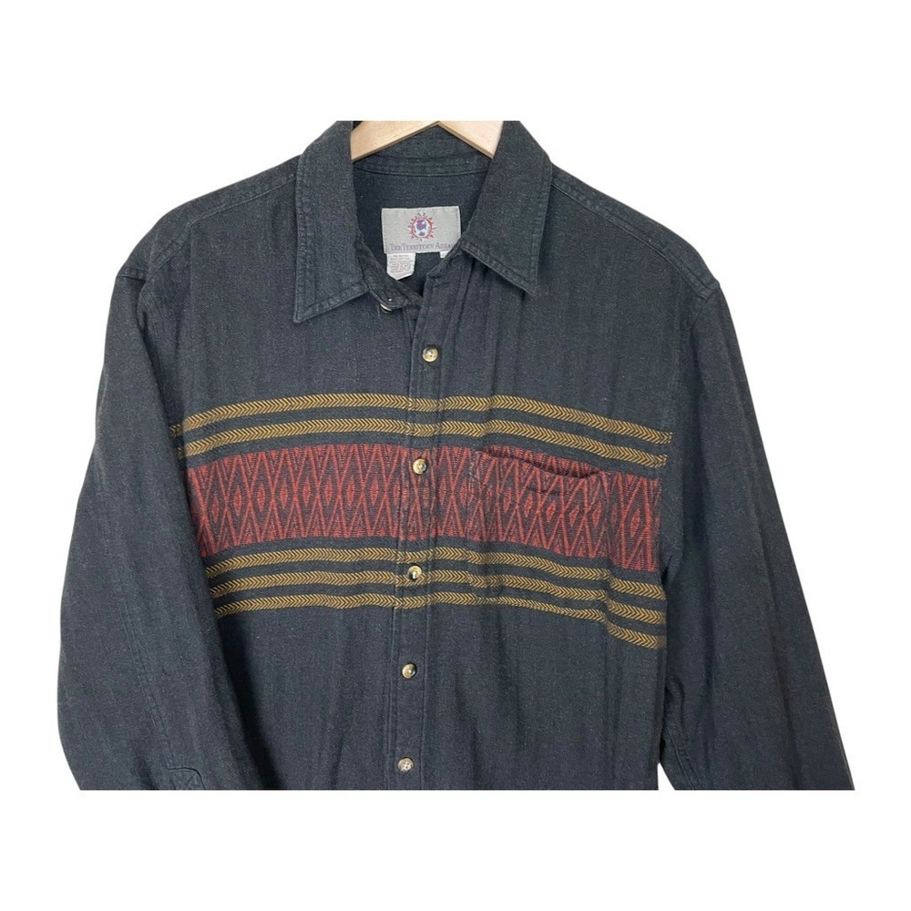 The Territory Ahead Flannel Shirt Mens L Southwest Geometric Long Sleeve Flaws
